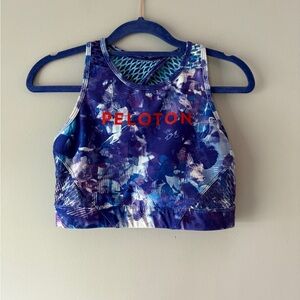 Peloton Blue Abstract Print Sports Bra Logo Athletic Workout Top Medium